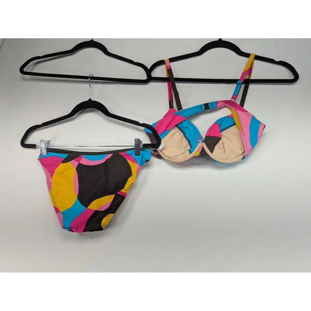 Panos Emporio Sweden Bikini Set Geometric Abstract Print‎ Swimsuit Size 42